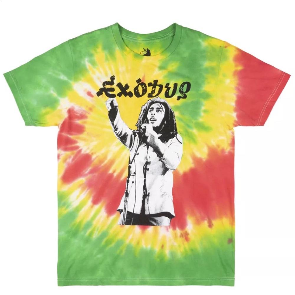 Bob Marley exodus Tie Dye green red yellow shirt